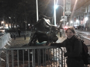 Wall Street monument, "the bull" behind police barricades